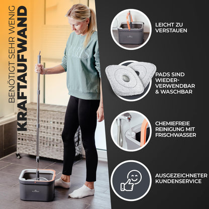 ALANBERG® Wischmopp Set mit Eimer 2-Kammer System – Grau