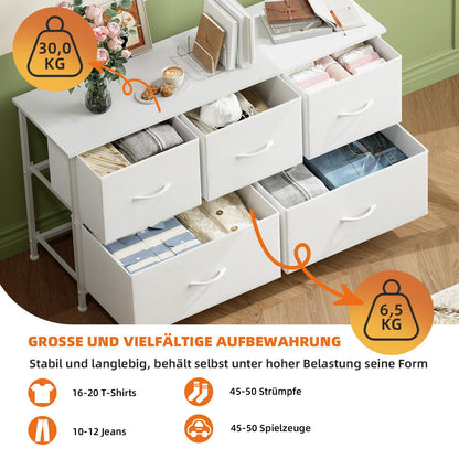 Somdot Kommode FD105, Schubladenschrank mit 5 Stoffschubladen, weiss