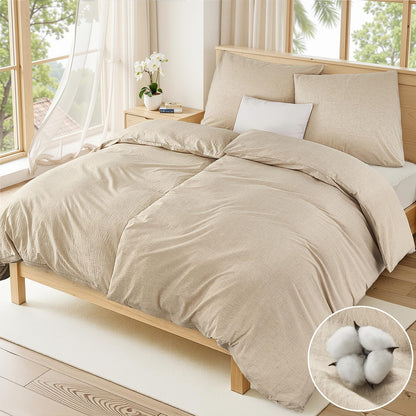 Duvetnova Bettwäsche-Set 135x200 Baumwolle beige, 4-teilig mit Leinenstruktur