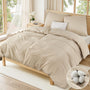 Duvetnova Bettwäsche-Set 135x200 Baumwolle beige, 4-teilig mit Leinenstruktur