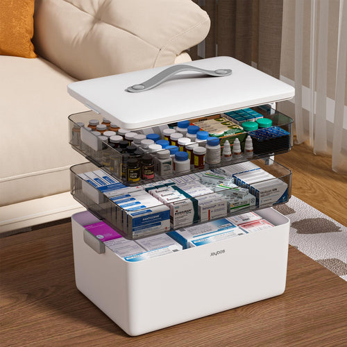 MOPUP Medikamentenbox mit Tragegriff, 4 Ebenen, 34 x 22 x 25.5 cm, PP-Kunststoff