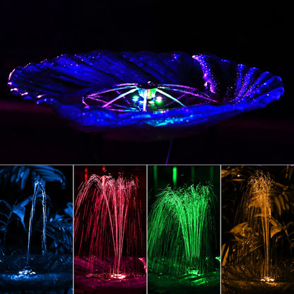 AMZtime Solar Springbrunnen 5.5 W mit LED, Akku und 7 Düsen, Ø 21 cm