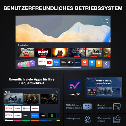 VOPLLS Smart Beamer Netflix Offiziell Mini Projektor - Schwarz