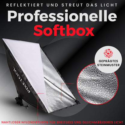 Pixetool Fotostudio Set – 2 Softboxen 50x70 cm mit LED-Lampen