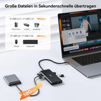 HODO Dockingstation USB C 14-in-1, Triple Display, HDMI, DisplayPort