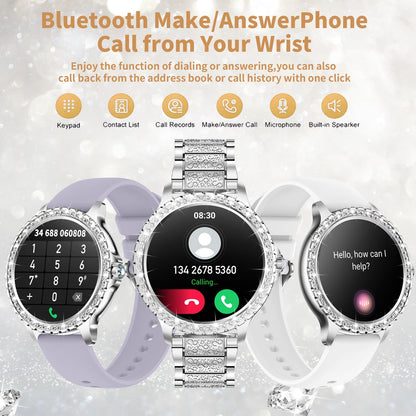 fitonyo Smartwatch Damen Diamond mit Telefonfunktion und 3 Bändern