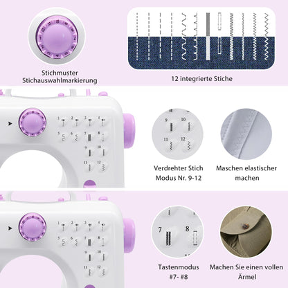 EasySew 12-Stiche Mini-Nähmaschine tragbar – mit Anschiebetisch