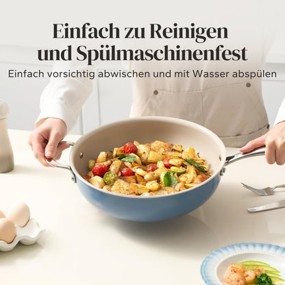 Redchef Keramikpfanne Induktion Antihaft mit Deckel - 28cm Blau