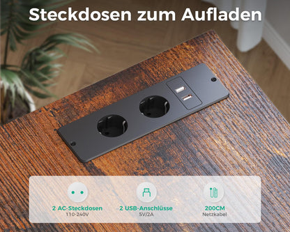 Coleshome Eckschreibtisch mit Schubladen & USB – Braun 140x70cm