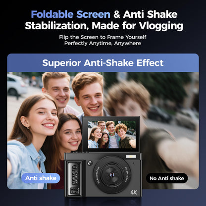 QIUOIO A9 Digitalkamera 4K 64MP Kompaktkamera mit Klappbildschirm