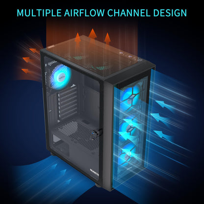 MUSETEX G07 Gaming PC Gehäuse ATX - Schwarz, 6 ARGB Lüfter