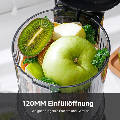 AMZCHEF Slow Juicer Entsafter - 120mm Breiter Einfüllschacht Silbrig
