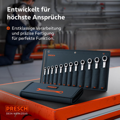 PRESCH Ratschenschlüssel Set 12tlg., 6-19 mm, inkl. Tasche