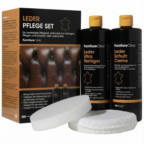 Furniture Clinic Lederpflege-Set, Lederreiniger + Conditioner, 2x500ml, mit Schwamm und Tuch