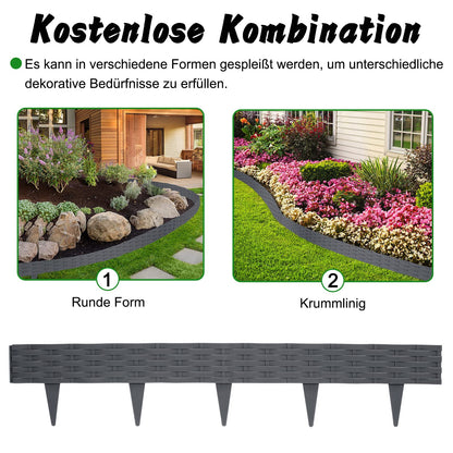 AufuN Rasenkante Rattan-Optik, 20 m Beeteinfassung, Anthrazit
