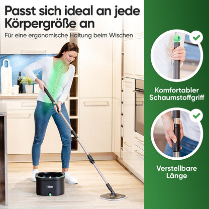 Wischmopp Set mit Eimer 2-Kammer – 360° Mikrofaser