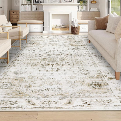 Homcomodar Boho Kurzflor Teppich Wohnzimmer - Beige 160x230cm. Rechteckiger Kurzflor-Teppich in Beige. Dekoriert und isoliert Böden im Wohnzimmer.