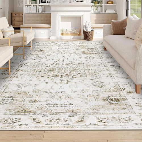 Homcomodar Boho Kurzflor Teppich Wohnzimmer - Beige 160x230cm