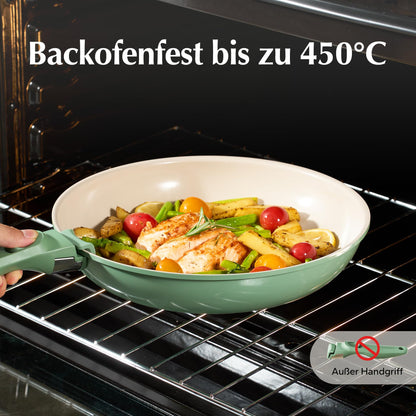 Redchef Keramik Pfannenset 6-teilig mit Abnehmbarem Griff Grün