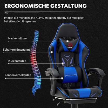 COLAMY Gaming Stuhl Ergonomisch mit Fussstütze - Blau