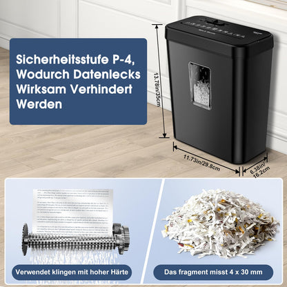 SINCHEREU Aktenvernichter Kreuzschnitt P-4, 6 Blatt, 13 L, schwarz