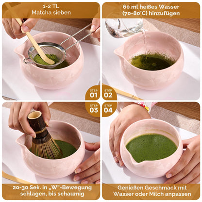 ComboJoy Matcha Set Rosa, 9-teilig mit Matchaschale & Bambusbesen