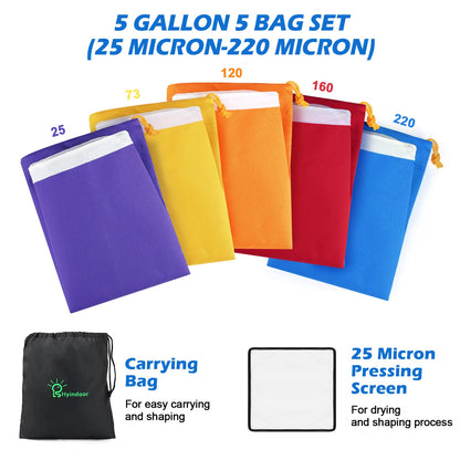 Hyindoor Bubble Bags 5 Gallonen 5er-Set Eisextraktion 25–220 Mikron