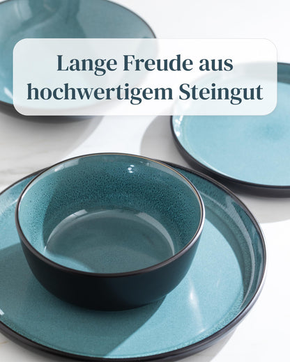 Pure Living Ibiza Steingut Geschirrset 12 Personen Petrol
