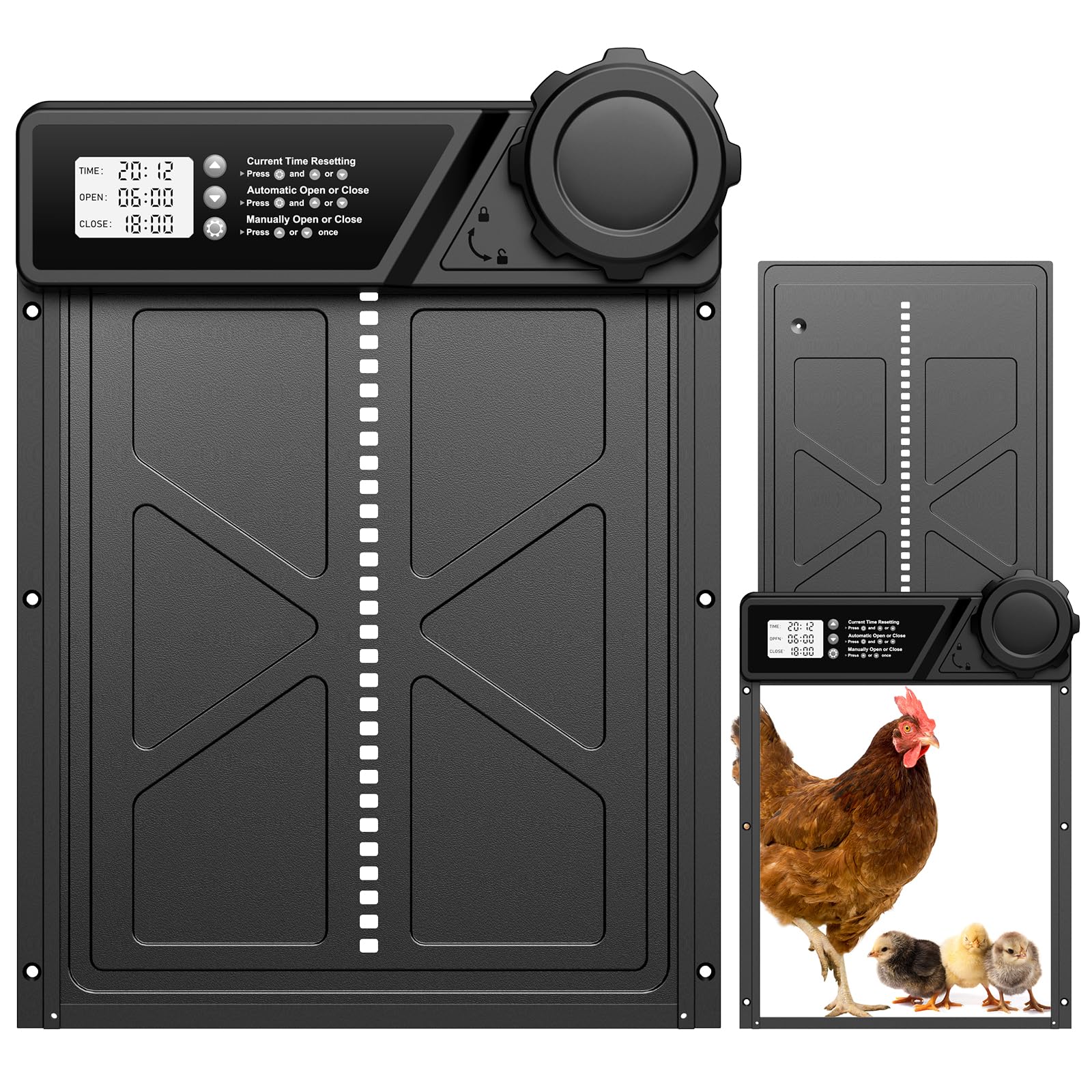 MASTERFUN Automatische Hühnerklappe, Aluminium, Timer, JSM10BK – Rahmen aus Aluminiumlegierung mit grossem Display