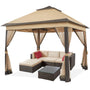 Yaheetech Faltpavillon 3,3x3,3 m wasserdicht mit Moskitonetz khaki, Doppeldach und Mesh-Seitenwände
