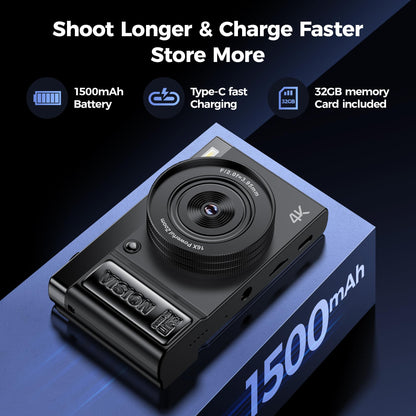 QIUOIO A9 Digitalkamera 4K 64MP Kompaktkamera mit Klappbildschirm