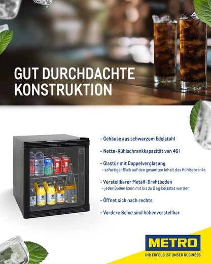 METRO Professional Mini-Kühlschrank GPC1046, 46 L, Glastür, schwarz