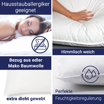 ZOLLNER Deluxe Daunenkissen aus 100% Daunen - Made in Germany – für Allergiker geeignet – Bezug aus hochwertiger Mako Baumwolle - waschbar bis 60°C - 40x40 cm - Hotelqualität