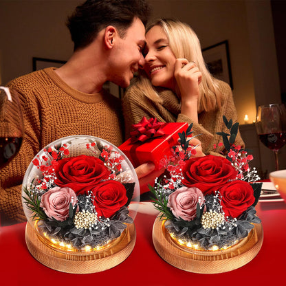 WYRIAZA Ewige Rose im Glas mit LED-Licht – konservierte Rose