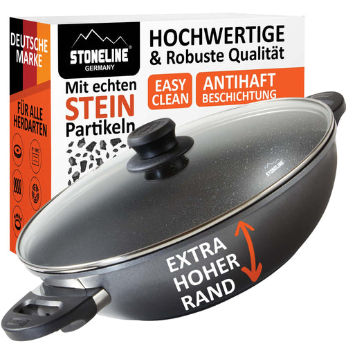Stoneline Wok Pfanne Induktion 32 cm - Grau mit Deckel