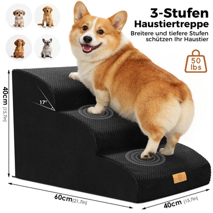 Thihome Hundetreppe 3 Stufen, rutschfest, waschbarer Bezug, schwarz