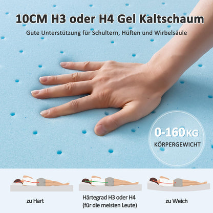 BedStory Gel Topper Matratzentopper - 140x200cm H3/H4 10cm