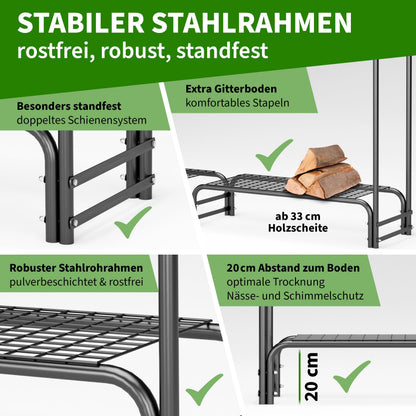 TTL Garden Kaminholzregal L mit Abdeckung, 300 x 36 x 116 cm, schwarz