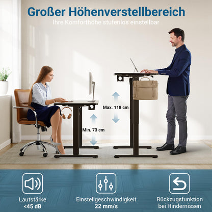 VFU Elektrischer Stehpult 140x60 cm USB-C Schwarz Pro