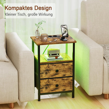 AMHANCIBLE Nachttisch mit LED, Ladestation und 2 Stoffschubladen