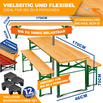 KESSER Bierzeltgarnitur 3-teilig, klappbar, Holz, 170 x 46 x 75 cm