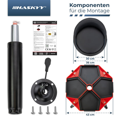 HASKYY Werkstatthocker Rollhocker – Rückenlehne, höhenverstellbar