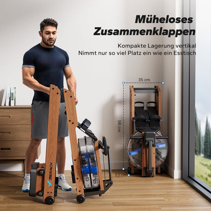 MERACH R28 Wasser Rudergerät Holz für Heimfitness – Faltbar