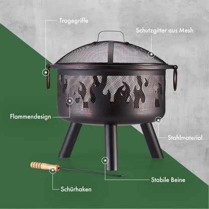 VonHaus Feuerstelle Feuerkorb aus Stahl mit Funkenschutz & Schürhaken