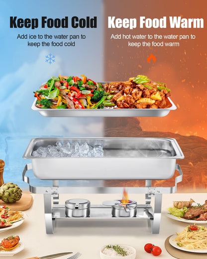 WENMILY Chafing Dish Set Warmhaltebehälter – 2x Quadrat Silber 9L