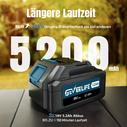 GEVEELIFE Akku-Laubbläser 20V CYJ, 3-Gang, 257 km/h, 2 Akkus, Blau