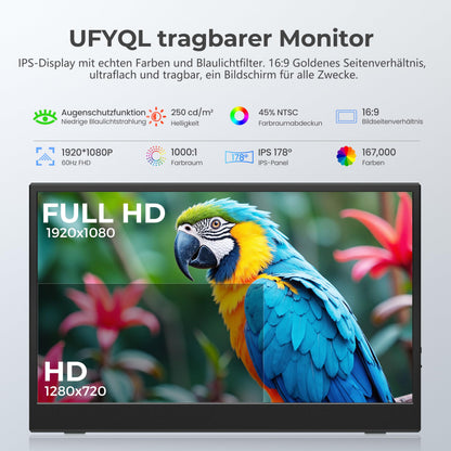 UFYQL Tragbarer Monitor 15,6 Zoll FHD IPS mit USB-C & HDMI