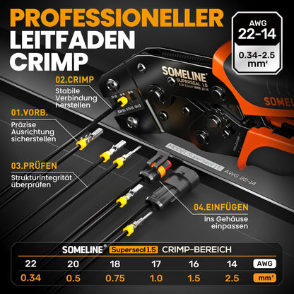 SOMELINE Crimpzange Set für wasserdichte Kfz-Stecker, 0,34–2,5 mm²