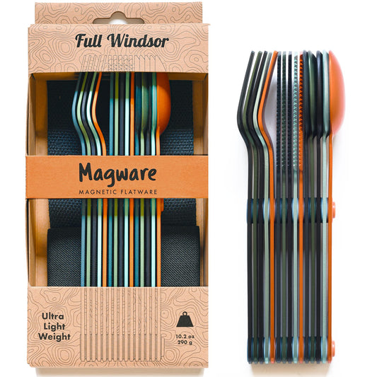 MAGWARE Magnetisches Reisebesteck 15-tlg. Bunt mit Etui. Buntes Set aus magnetischen Teilen für Essen unterwegs.