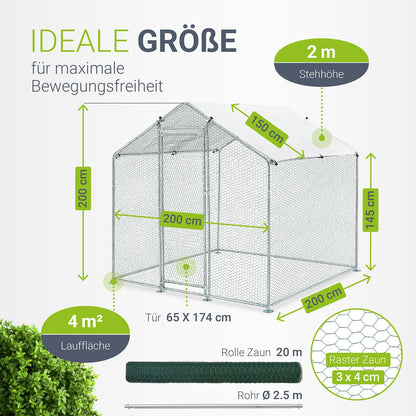 Juskys Freilaufgehege 2x2x2m – Hühnerstall begehbar